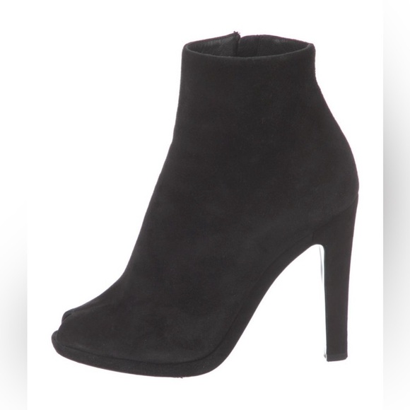 Jill Sander Black Suede Peep Toe Heeled Ankle Booties sz 37 - Picture 1 of 5